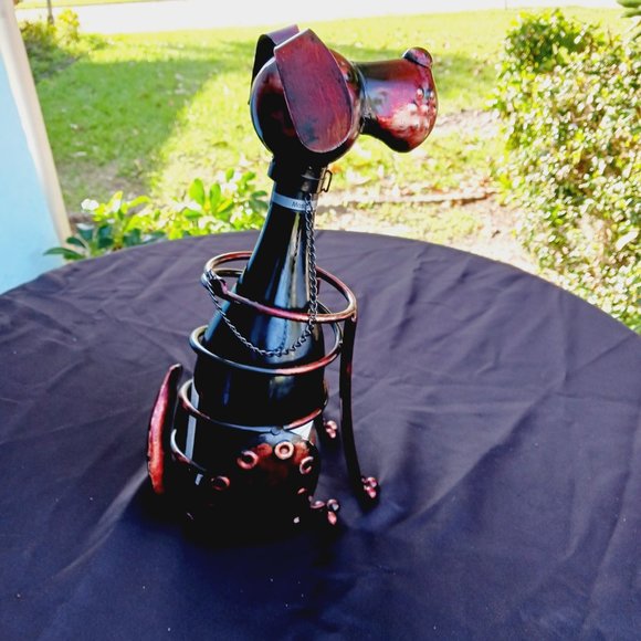 Wine Bottle Holder Dog - Metal Sculpture - Wine Rack Decor - Bloodhound/Beagle - Picture 2 of 11